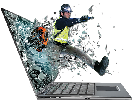 man exploding from laptop screen